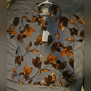Denim & Flower Blue and Brown Leaf Print Shirt